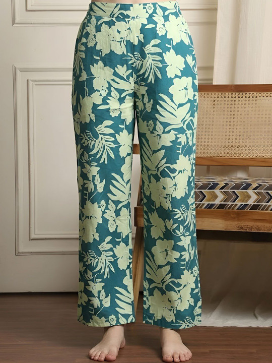 Indreams Women Printed Mid-Rise Cotton Lounge Pants
