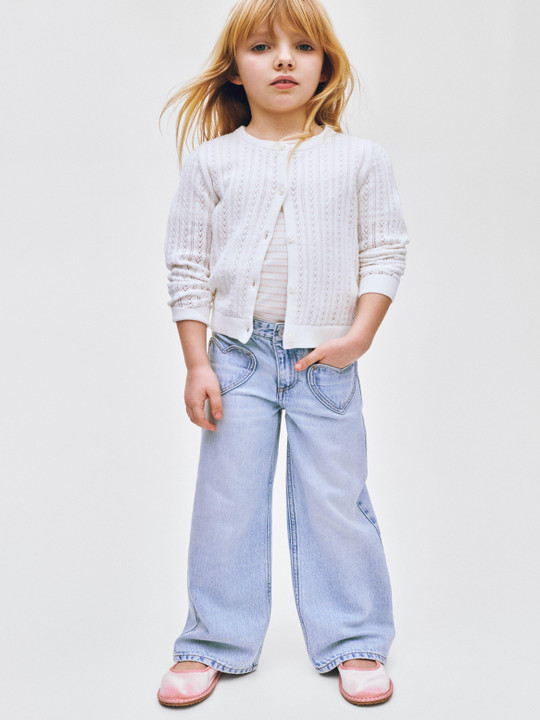 H&M Girls Motif-Detail Wide Leg Mid-Rise Cotton Jeans
