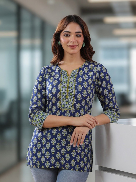 Rain & Rainbow Women Ethnic Motifs Printed Pure Cotton Top