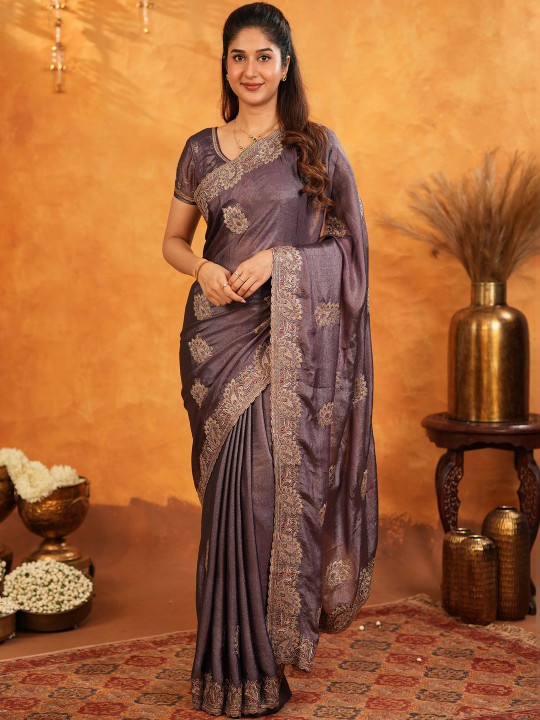AATMAN CREATION Ethnic Motifs Embroidered Art Silk Heavy Work Banarasi Saree
