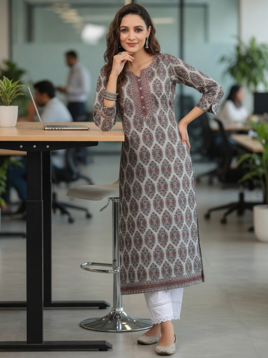 Rain & Rainbow Women Ethnic Motifs Printed Pure Cotton Kurta