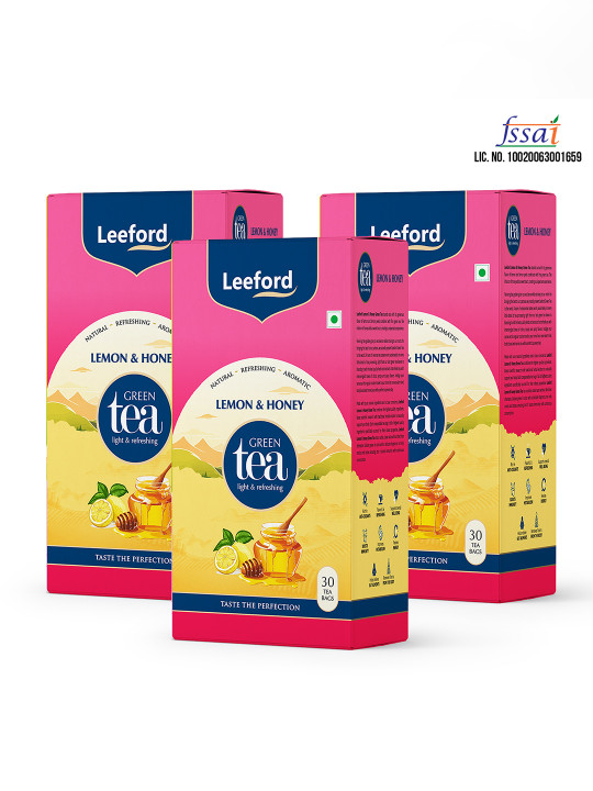 Leeford Pack of 3 Lemon & Honey Green Tea for Immunity & Metabolism - 30 Teabags