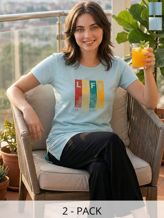 VERO AMORE Pack Of 2 Printed Round Neck Lounge Tshirts