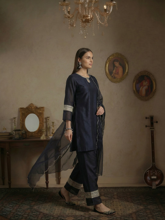House of Pataudi Sequinned Kurta Jashn with Palazzos & Dupatta