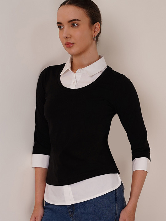 FABLE STREET Solid Round Neck T-shirt
