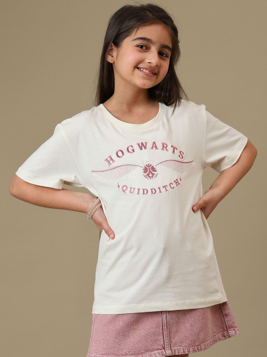 Kids Ville Girls Harry Potter Printed Cotton Round Neck Relaxed Fit Tshirts