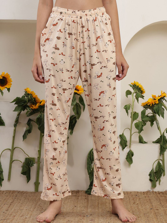VEE POP Printed Cotton Mid-Rise Straight Lounge Pants
