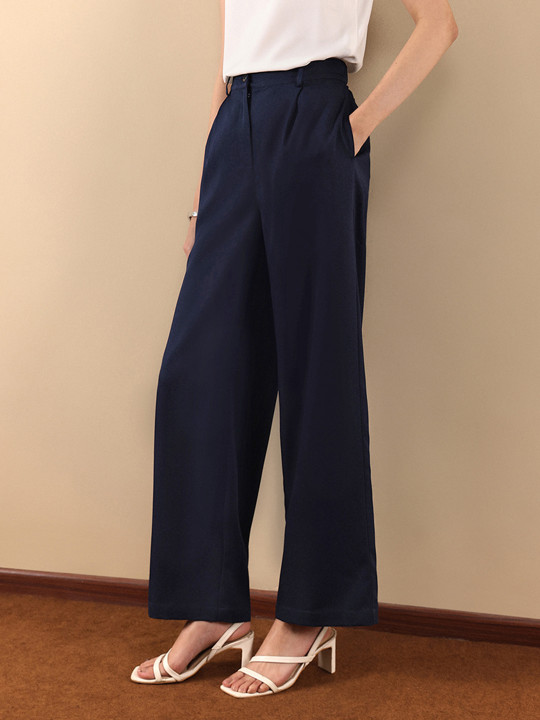 FABLE STREET Women Loose Fit High-Rise Pleated Parallel Trousers
