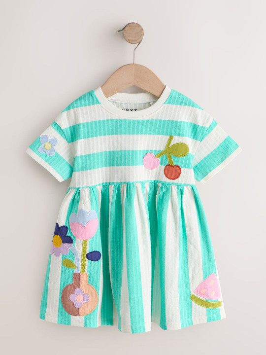 NEXT Girls Striped Applique Pure Cotton A-Line Dress