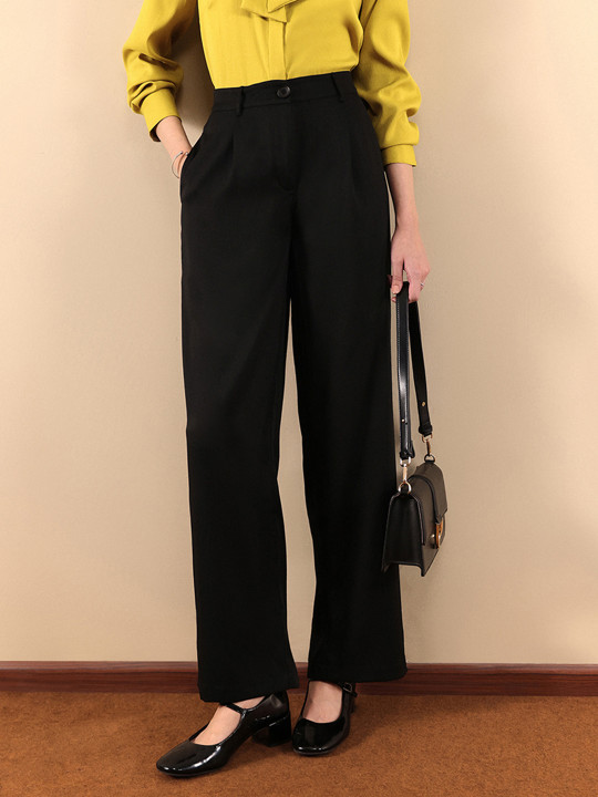 FABLE STREET Women Black Relaxed High-Rise Pleated Parallel Trousers