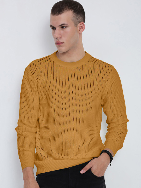 SHOWOFFFF MenRibbed Round Neck Cotton Pullover