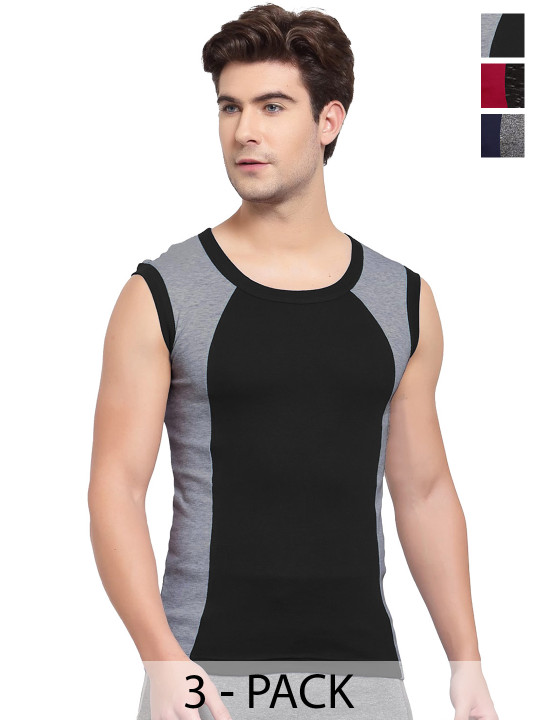 Sporto by Macho Pack Of 4 Colourblocked Cotton Gym Vests