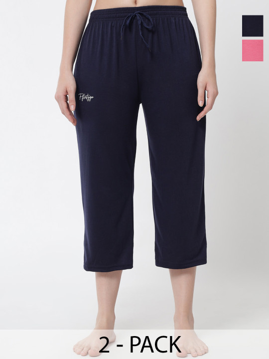 FFLIRTYGO Women Pack of 2 Navy Blue & Pink Capris