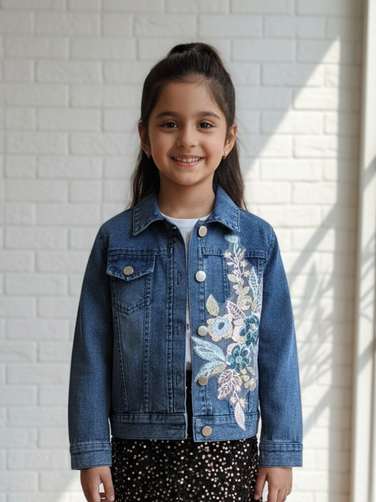 BAESD Girls Floral Denim Jacket with Embroidered