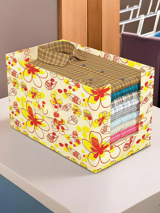 Kuber Industries Yellow Floral Printed Foldable Drawer Organiser