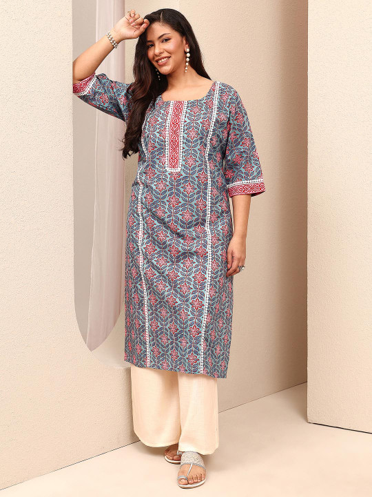 EXTRA LOVE BY LIBAS Women Plus Size Floral Printed Cotton Kurtas
