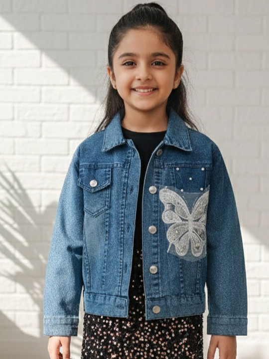 Aarika Girls Denim Jacket with Embroidered