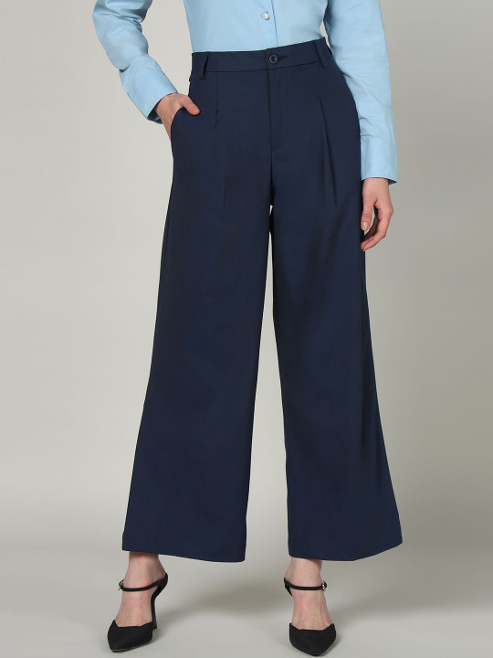 Sands of India Women Relaxed High-Rise Pleated Trousers