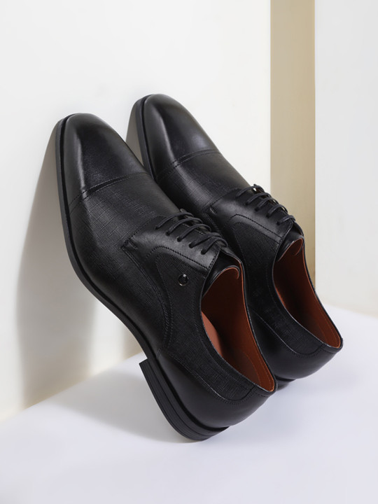 Louis Philippe Men Premium Leather Breathable Anti Slip with Heel Formal Derby Shoes