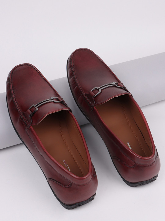 Louis Philippe Men Premium Leather Breathable Anti Slip Flat Heel Formal Loafers