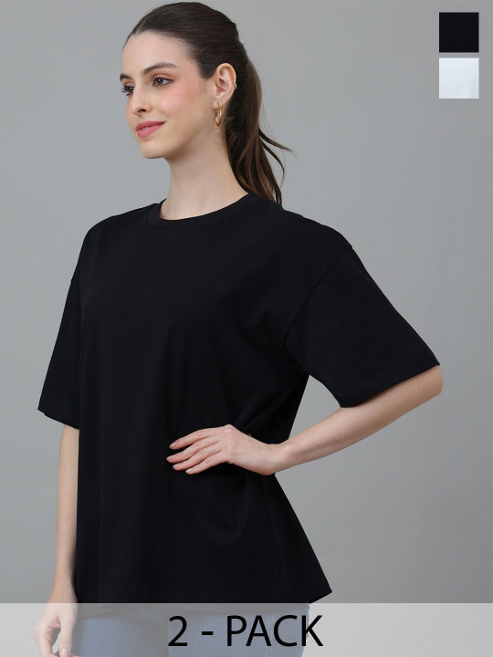Free Authority Pack Of 2 Pure Cotton Oversized Tshirt