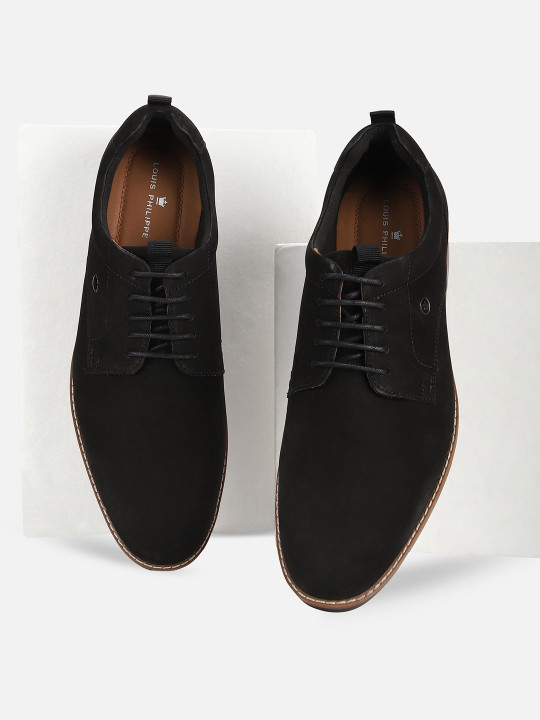 Louis Philippe Men Premium Leather Breathable Anti Slip Flat Heel Semi Derby Shoes