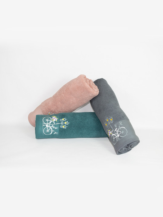 RANGOLI Martin 3 Pcs Grey & Brown 550 GSM Pure Cotton Hand Towels