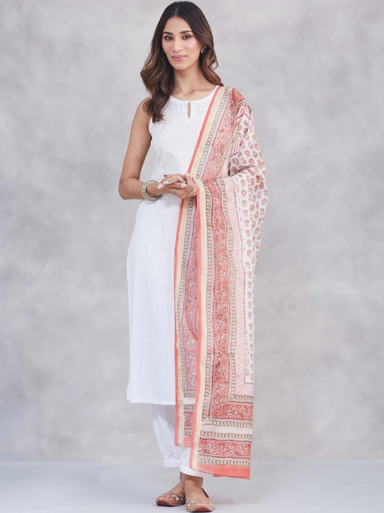 Fabindia Ethnic Motifs Printed Cotton Silk Dupatta