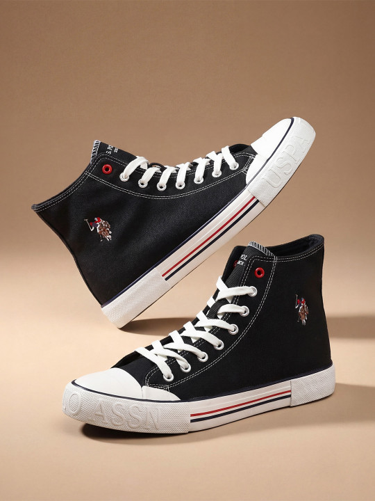 U.S. Polo Assn. Vlair 2.0 Casual Retro Canvas Black Mid Top Sneakers Shoes