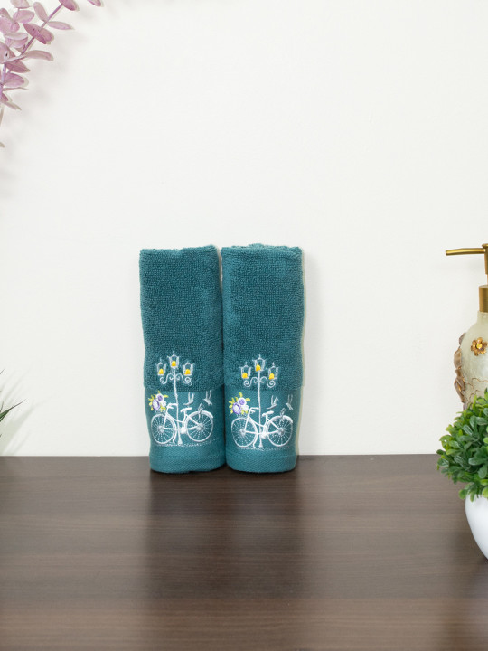 RANGOLI Teal 2-Pieces 540 GSM Pure Cotton Soft Hand Towels