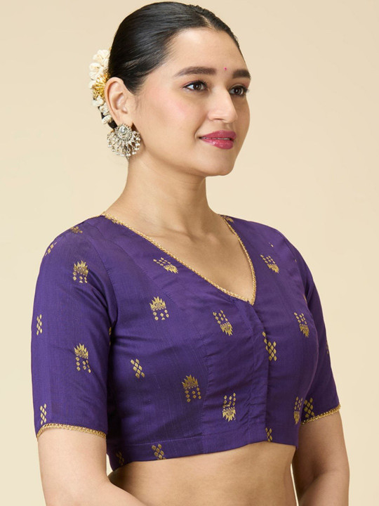 Studio Shringaar Cotton Blend Woven Design Zari Saree Blouse