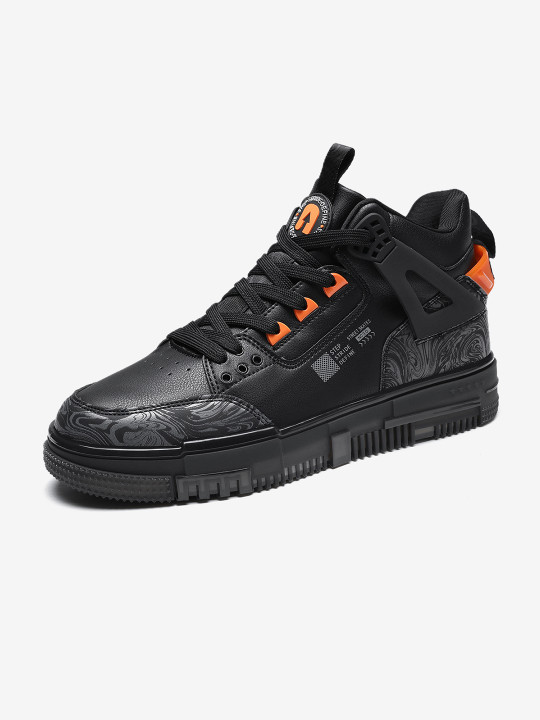 Nickron Men Black Textured Sneakers