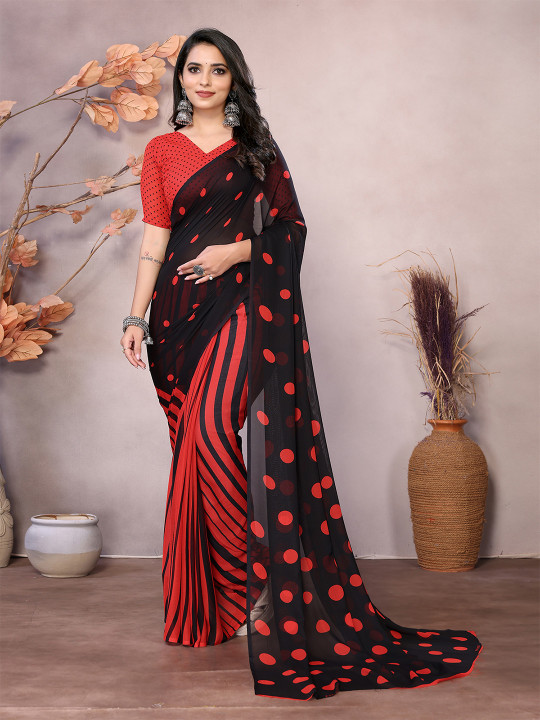 STYLE MODA Polka Dot Poly Georgette Saree