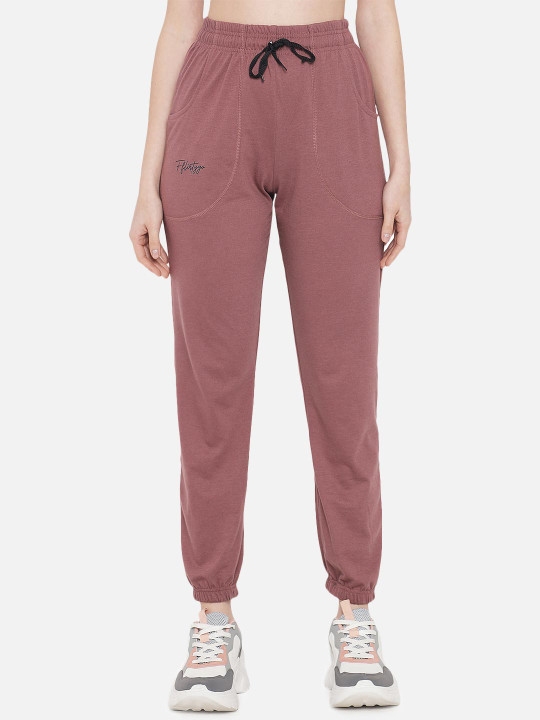 FFLIRTYGO Women Peach-Coloured Solid Cotton Joggers