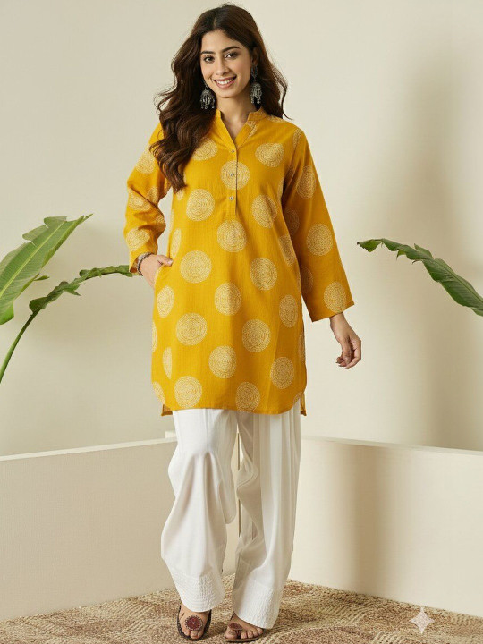 InWeave Women Ethnic Motifs Printed Regular Pure Cotton Kurti with Harem Pants
