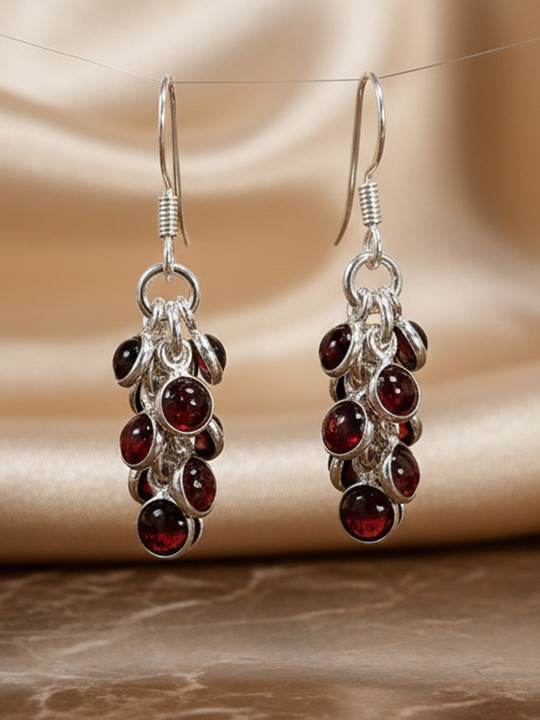 INARI SHINES Women 925 Silver Red Natural Garnet Grapes Bunch drop Earrings