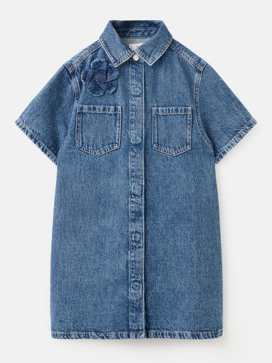 Mango Kids Girls Washed Applique Pure Cotton Shirt Dress