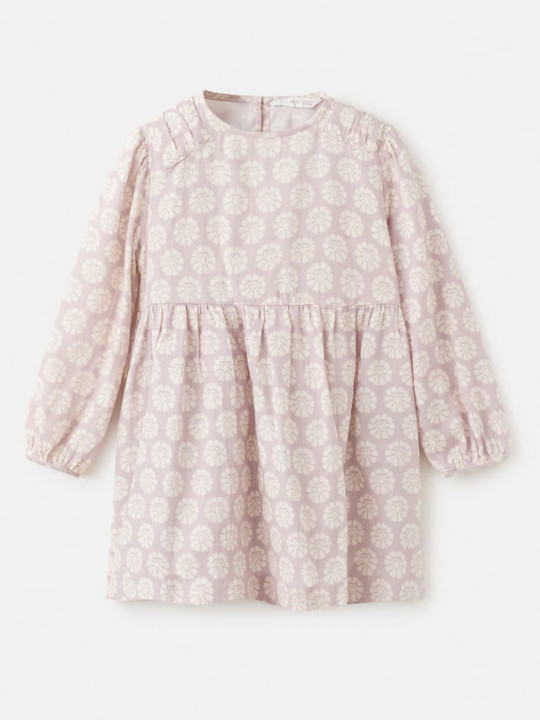 Mango Kids Girls Floral Printed Puff Sleeve Cotton Fit & Flare Dress
