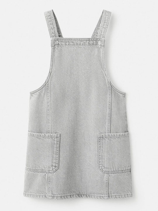 Mango Kids Girls Pure Cotton Denim Pinafore Dress