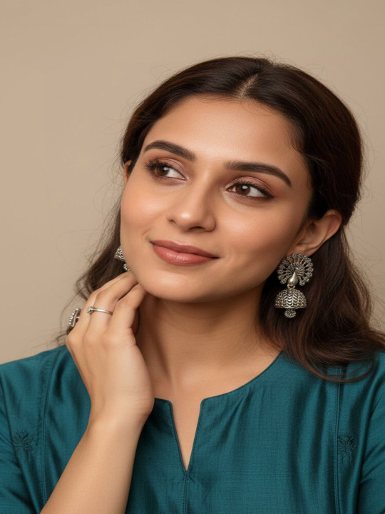 BMINO Peacock Shaped Jhumkas Earrings