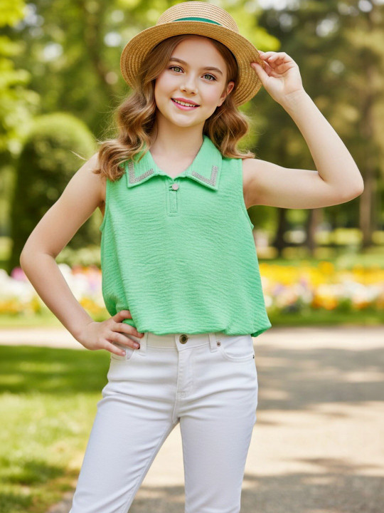 Lei-Chie Girls Green Solid Regular Top