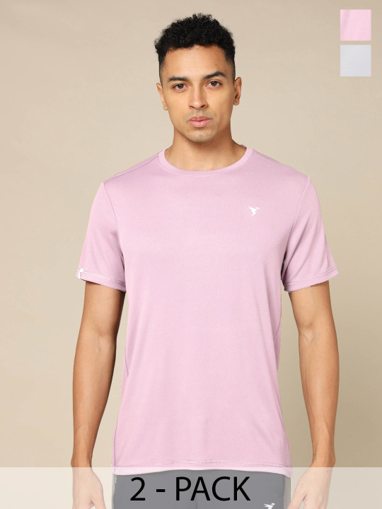 Technosport Men Pack Of 2 Brand Logo Slim Fit T-shirt