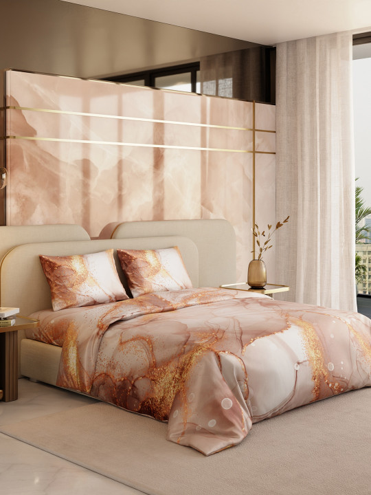 Stoa Paris Louvre Champagne & Peach-Coloured AC Room 150 GSM Satin King Comforter