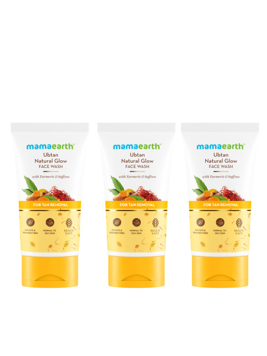 Mamaearth Set of 3 Ubtan Natural Glow Face Wash with Turmeric & Saffron - 50 ml each