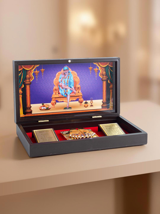 Golden Peacock Sai Baba Charan Paduka Pooja Box