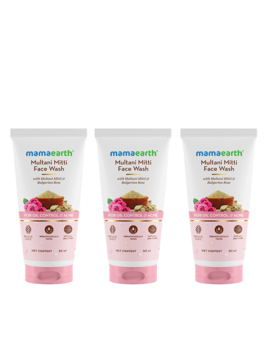 Mamaearth Set of 3 Multani Mitti Face Wash with Bulgarian Rose for Oil Control - 50ml each