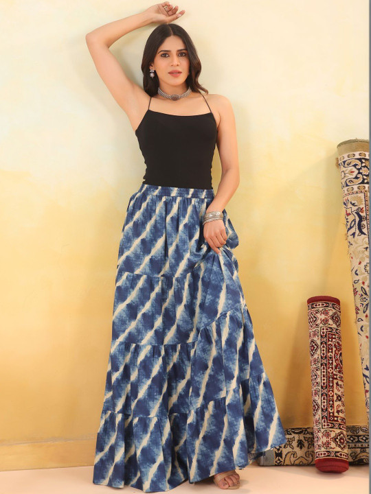 Rimeline Women Pure Cotton Cotton Cambric Self Design Maxi Flared Skirt