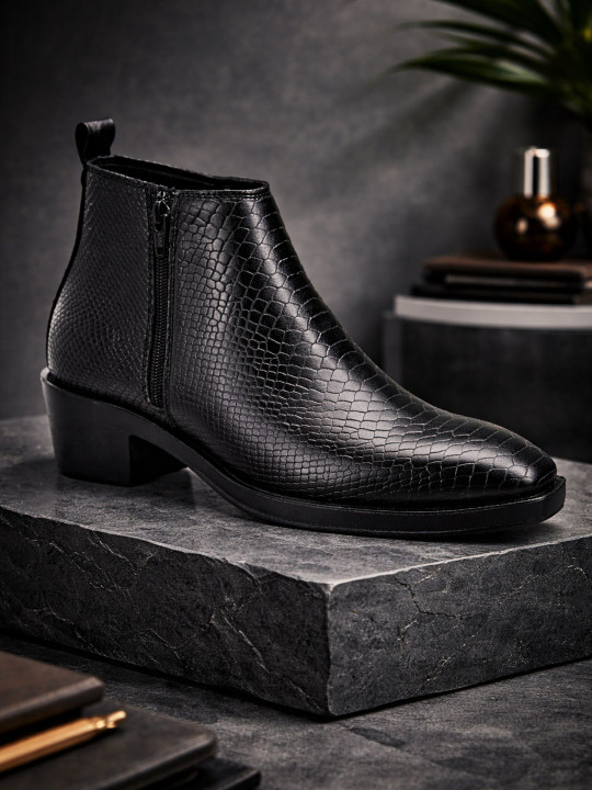 AfroJack Men Pointed Toe Zip Cowboy Boots
