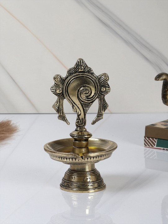 Two Moustaches Yellow Brass Shankh Design Diya