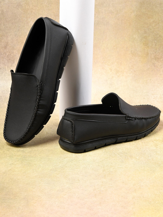 STEPSOFT Men Matte Finish Faux Textured Slip-On Loafers with Stylish Detailing
